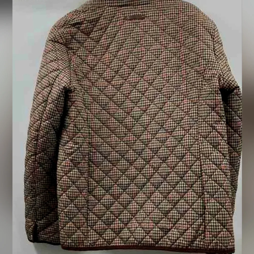 Lauren Ralph Lauren Multicolor Houndstooth Quilted Coat Corduroy Trim XL